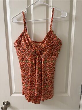 Garnet Hill Orange Multi-Pattern One-Piece Swimsuit